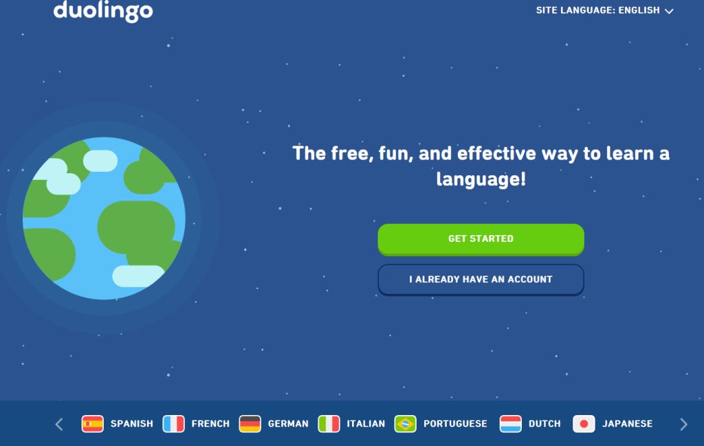 Screenshot of the website Duolingo