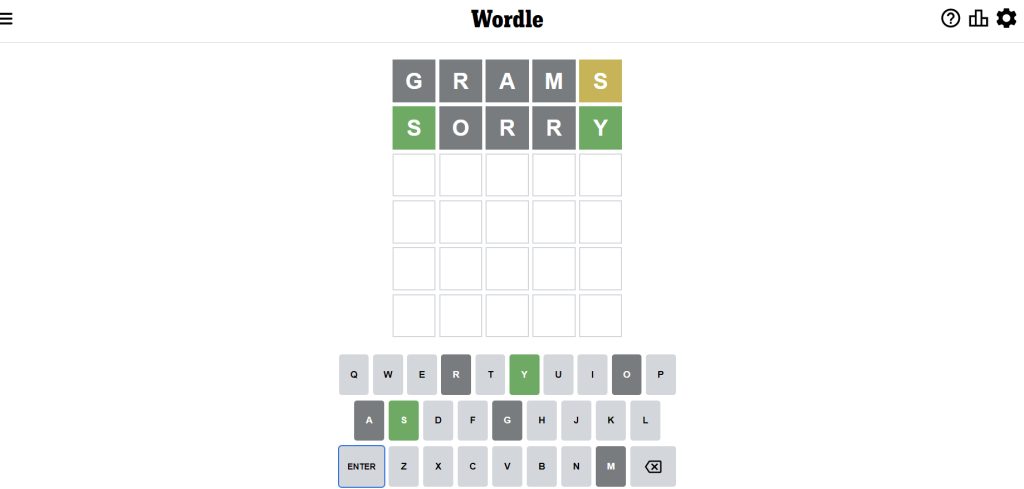 Screenshot of the website Wordle